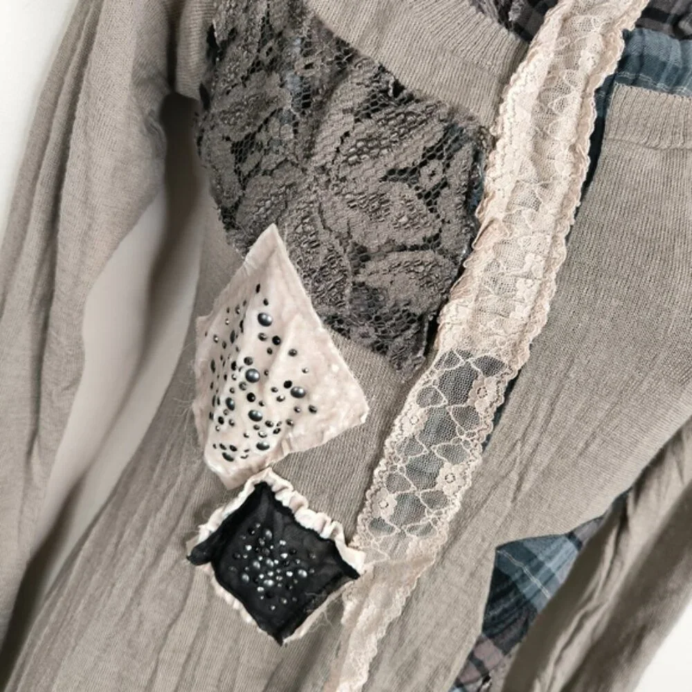 Luxuria Y2K Dark Academia Punk Lagenlook Patchwork Boho Wool Sweater Dress S - Picture 3 of 10